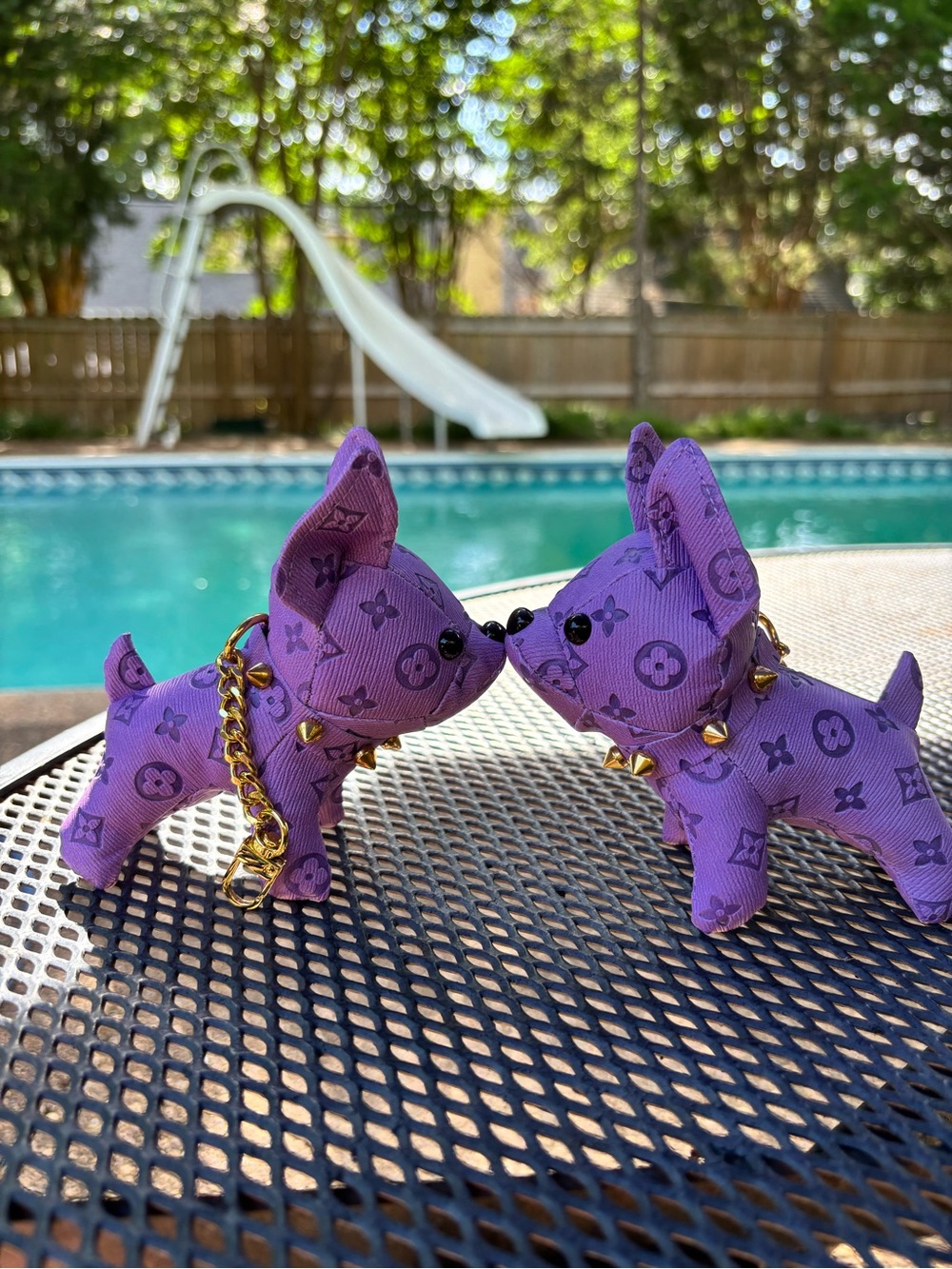 Bag Charm/Key Fob Adorable Purple Frenchie with Gold Accents and Spiked Collar!